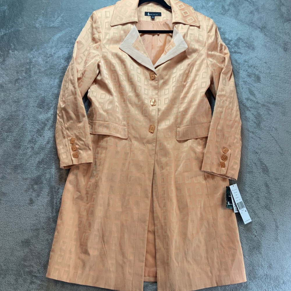 Larry Levine Suits Peach Geometric Jacquard Duster Jacket and Skirt Set Size 14